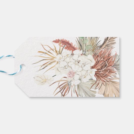 Natural Kraft Brown Pampas Monogram Danke Floral Geschenkanhänger (Rückseite Horizontal)