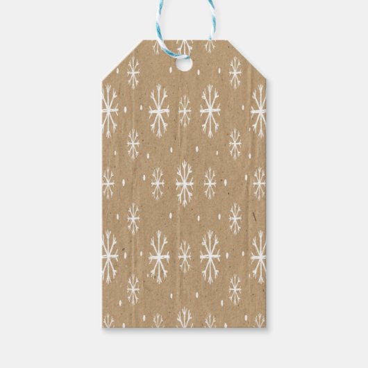 Natural Kraft Style White Snowflake Pattern Geschenkanhänger (Vorderseite)