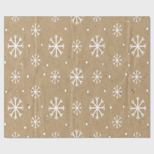 Natural Kraft Style White Snowflake Pattern Geschenkpapier (Flach)