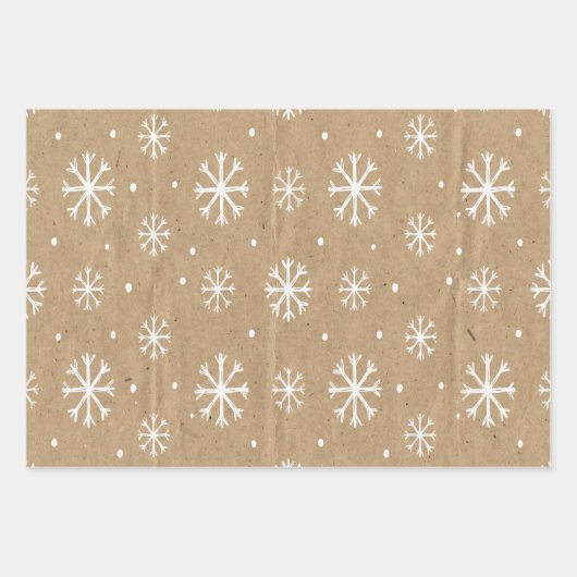 Natural Kraft Style White Snowflake Pattern Geschenkpapier Set (Vorderseite 3)