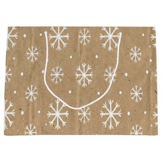 Natural Kraft Style White Snowflake Pattern Große Geschenktüte (Vorderseite)