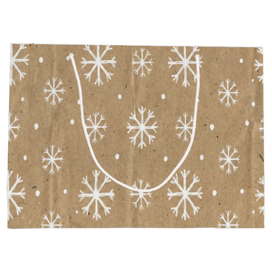 Natural Kraft Style White Snowflake Pattern Große Geschenktüte (Rückseite)