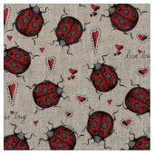 Natural Linen LoveBug Ladybug Illustration Muster Stoff (Nahaufnahme)
