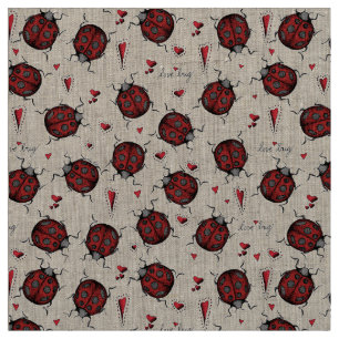 Natural Linen LoveBug Ladybug Illustration Muster Stoff
