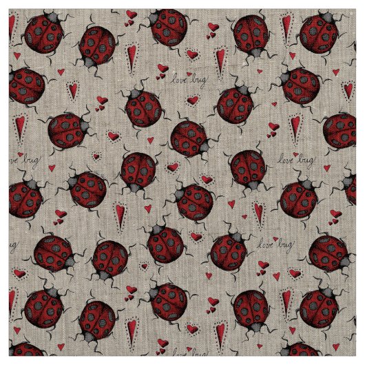 Natural Linen LoveBug Ladybug Illustration Muster Stoff (Muster)