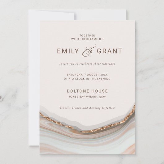 Natural Marble Agate Wedding Einladung (Vorderseite)