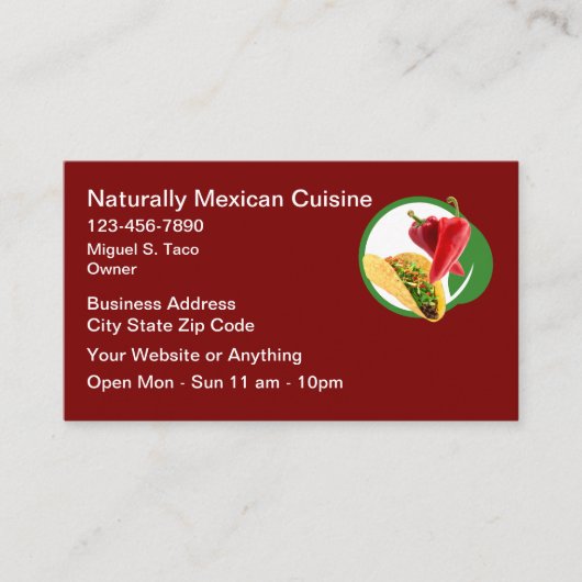 Natural Mexican Cuisine Business Cards Visitenkarte (Vorderseite)