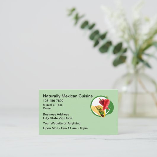 Natural Mexican Cuisine Business Cards Visitenkarte (Stehend Vorderseite)