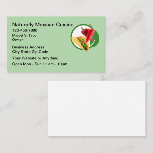 Natural Mexican Cuisine Business Cards Visitenkarte (Vorne/Hinten)