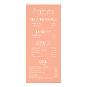 Natural Nail Salon Manicure Pedicure Price List Werbekarte (Vorne)