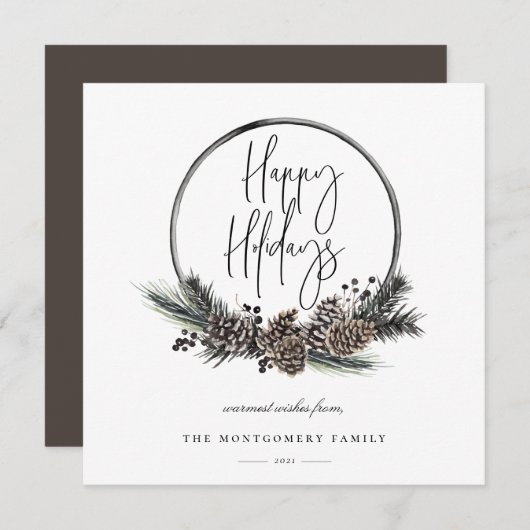 Natural Pine Hoop Wreath Holiday Card (Vorne/Hinten)