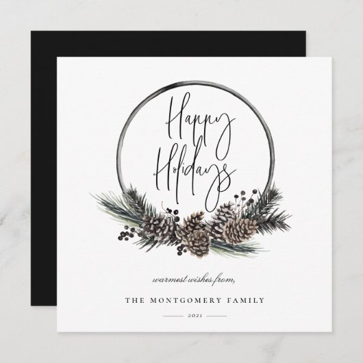 Natural Pine Hoop Wreath Holiday Card (Vorne/Hinten)