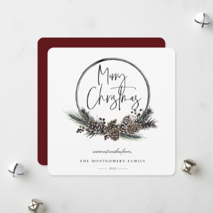 Natural Pine Hoop Wreath Holiday Card Feiertagskarte