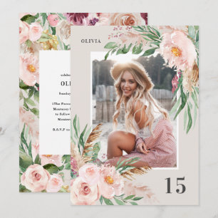 Natural Pink mädchenhaftes Foto Geburtstag Einladung