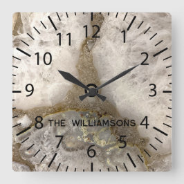 Natural Quarz Geode Stone Quadratische Wanduhr