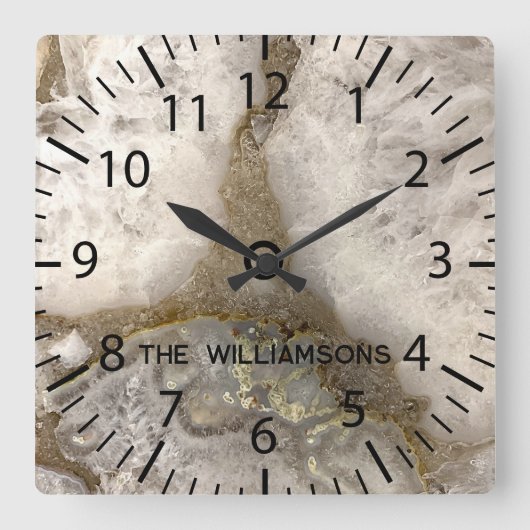 Natural Quarz Geode Stone Quadratische Wanduhr (Vorderseite)