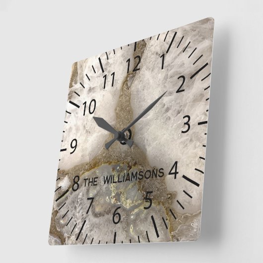 Natural Quarz Geode Stone Quadratische Wanduhr (Winkel)