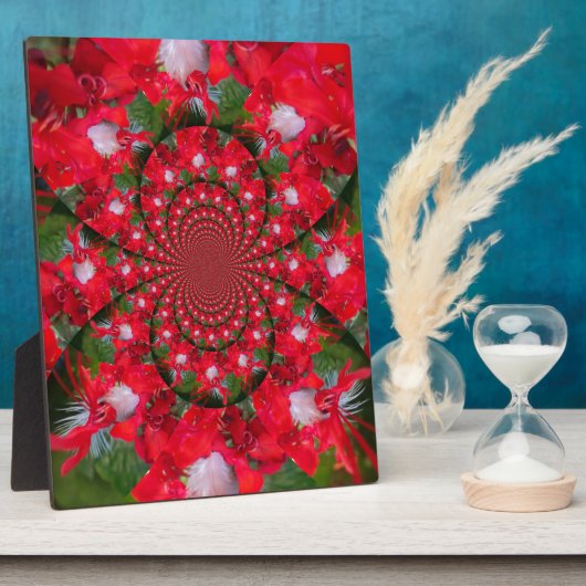 Natural Red Blume White Feather kaleidoscope art Fotoplatte (Seite)