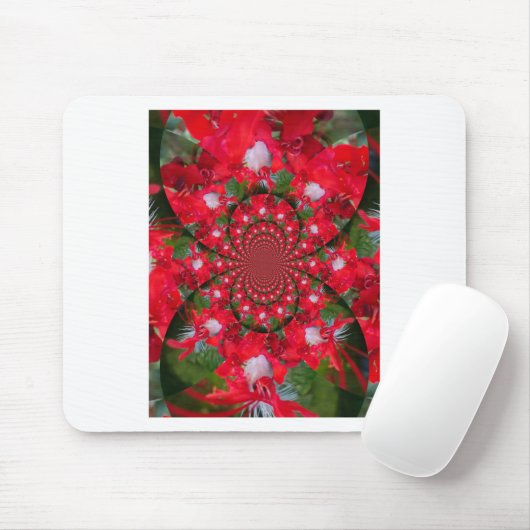 Natural Red Blume White Feather kaleidoscope art Mousepad (Mit Mouse)