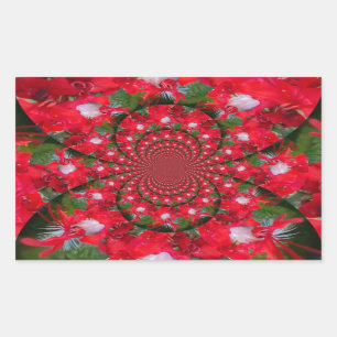 Natural Red Blume White Feather kaleidoscope art Rechteckiger Aufkleber