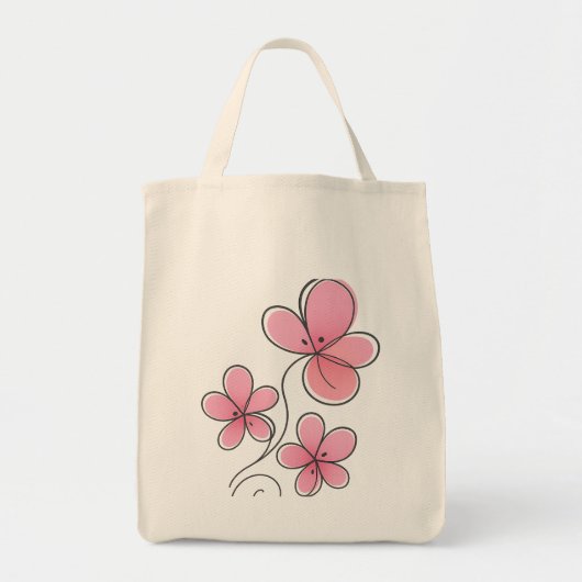Natural Shoult Tote Bag mit 3 rosa Blume - EG Tragetasche (Vorne)