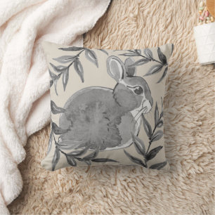 Natural Tan Bunny Rabbit Neutral Gray Watercolor Kissen