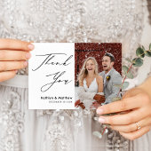 Natural White Elegant Script Moderne Foto Hochzeit Dankeskarte