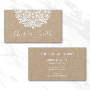 Natural White Floral Mandala Yoga Instructor Visitenkarte