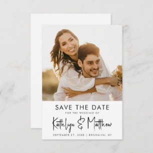 Natural White Fun Script Modernes Foto Hochzeit Save The Date
