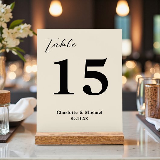 Natural White Minimalist Wedding Table Number Acrylschild