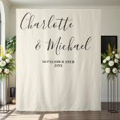Natural White Script Minimalist Wedding Backdrop Wandteppich