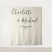Natural White Script Minimalist Wedding Backdrop Wandteppich (Vorderseite)