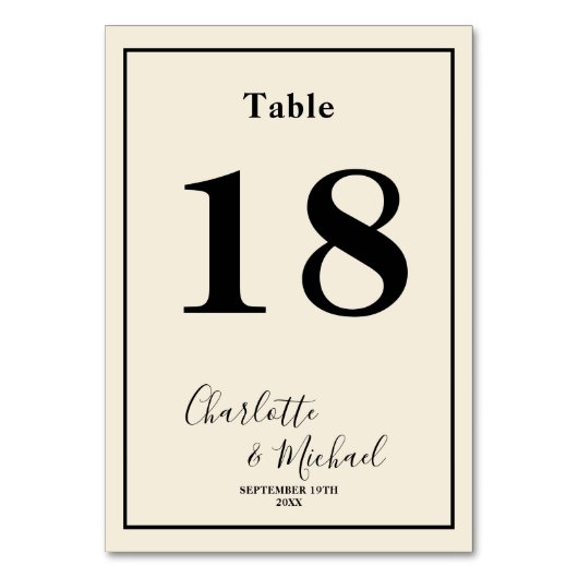 Natural White Script Minimalist Wedding Tischnummer (Vorderseite)
