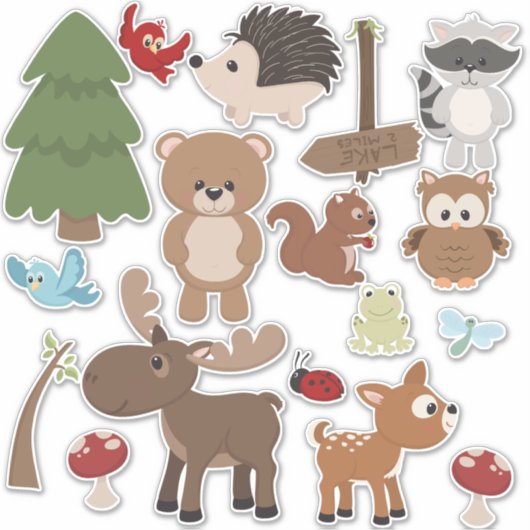 Natural Woodland Friends Baby Animal Trees Kinderz Aufkleber (Vorderseite)