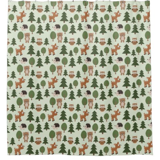 Natural Woodland Friends Baby Animals Trees Duschvorhang (Vorderseite)