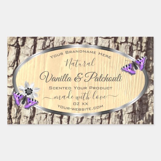 Naturbaumrinde mit Etiketten von Holzkörnern Rechteckiger Aufkleber (Vorderseite)