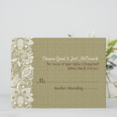 Naturbeige Linen Burlap & White Floral Lace Einladung (Stehend Vorderseite)