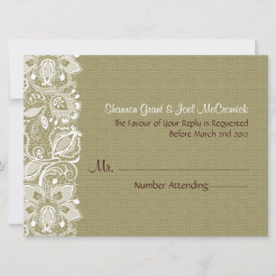 Naturbeige Linen Burlap & White Floral Lace Einladung