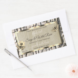 Naturbeige Tree Bark Gold Frame Produktkennzeichnu Rechteckiger Aufkleber