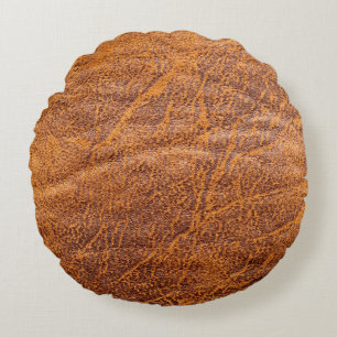 Naturbraune Ledertextur, Leder, Ski Rundes Kissen
