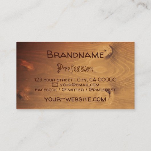 Naturbraune, rustikale Holzplatten Baumrinde Visitenkarte (Rückseite)