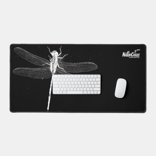 NaturCraze Weiße Libelle Schwarze Schreibmatte Schreibtischunterlage (Tastatur & Maus)