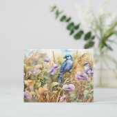 Naturdarstellung mit Vögeln und Wildblumen Postkarte (Stehend Vorderseite)