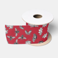 Naturdruck rot und silber Satin Ribbon