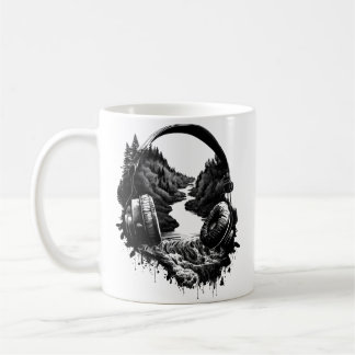Nature and Music Headphones–Black and White Artist Kaffeetasse