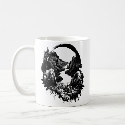 Nature and Music Headphones–Black and White Artist Kaffeetasse (Links)