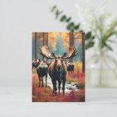 *~* Nature AP49 MOOSE Forest PINES STREAM Postkarte (Stehend Vorderseite)
