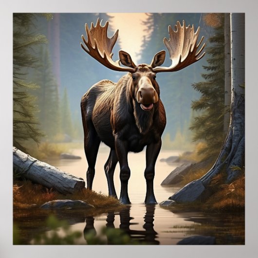 *~* Nature AP49 MOOSE Forest STREAM Woods Poster (Vorne)