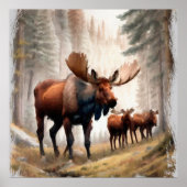 *~* Nature AP49 MOOSE Forest Woods Herd Poster (Vorne)
