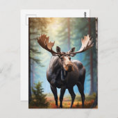 *~* Nature AP49 MOOSE Head Turned Forest Hütte Postkarte (Vorne/Hinten)